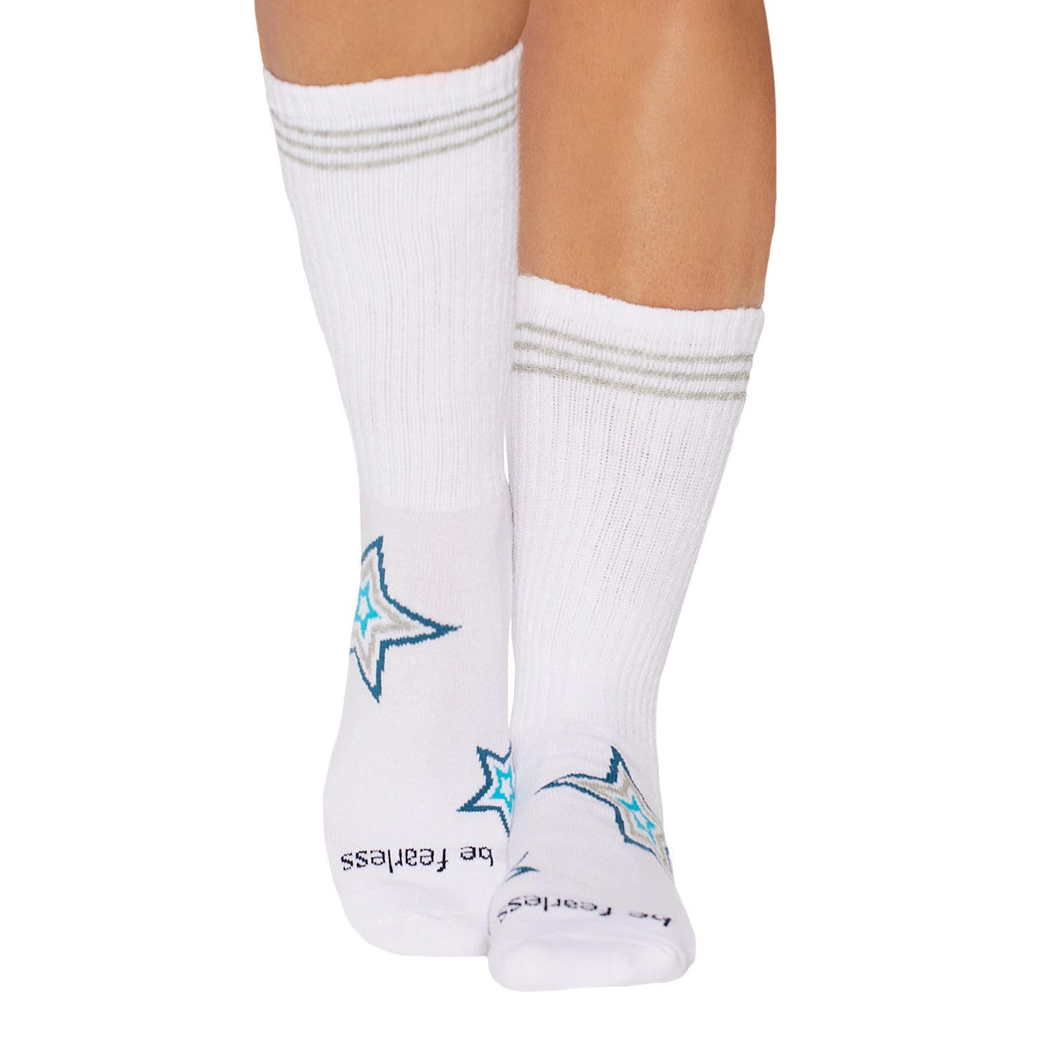 Best Yoga Pilates Crew Be Fearless Grip Socks White Starburst by Sticky Be Socks