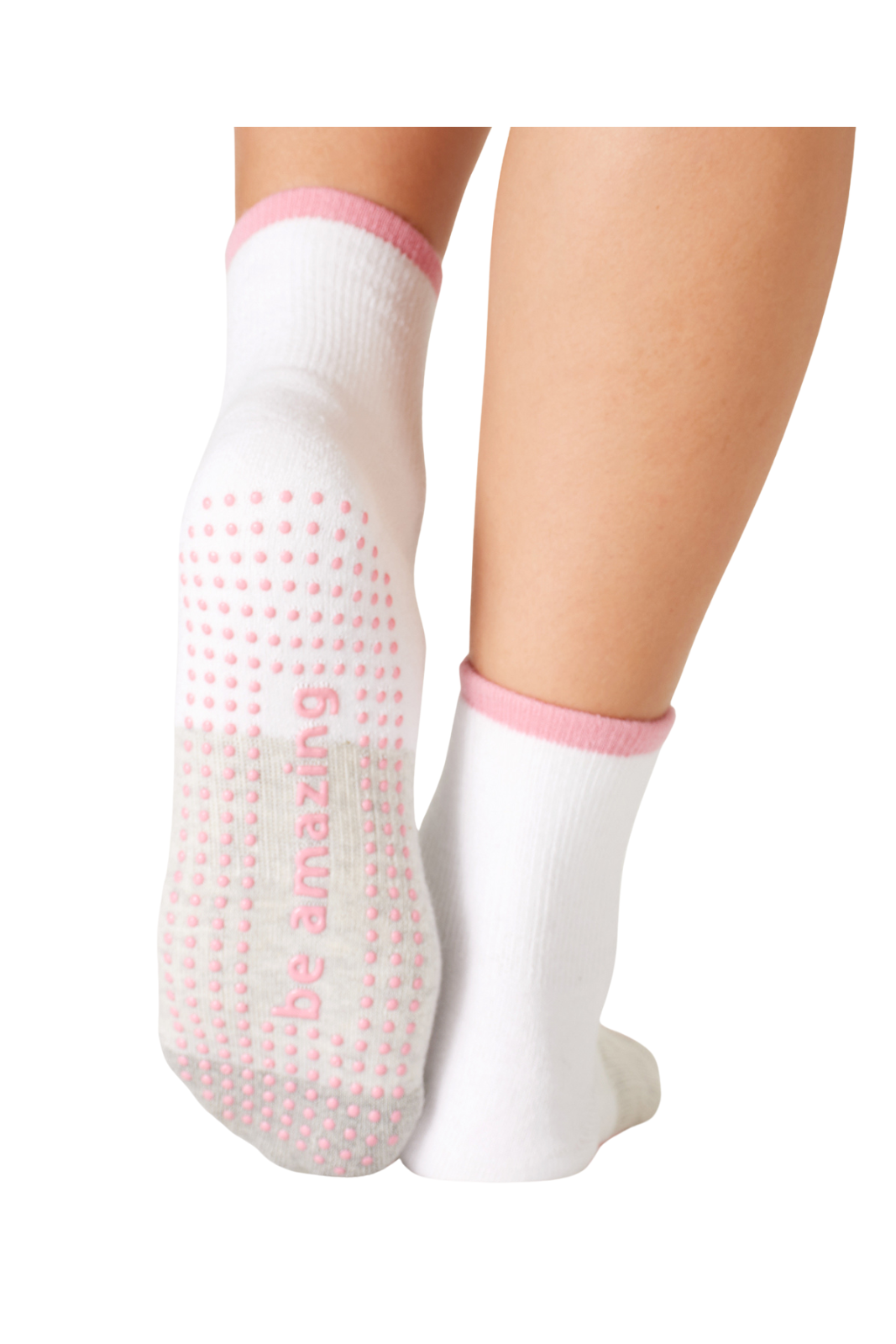 Short Crew Be Amazing Grip Socks (White/Flamingo)