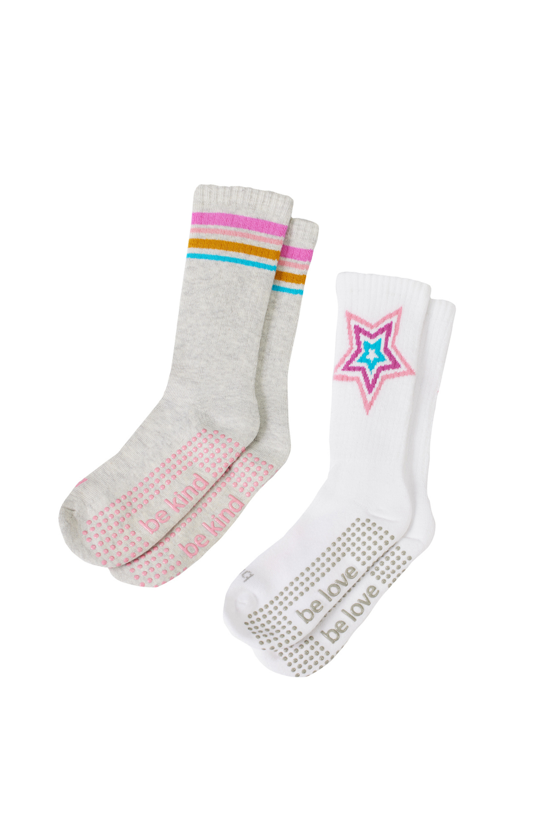 Girls 2 Pack Grip Crew Socks 4T-6T (Kiki)