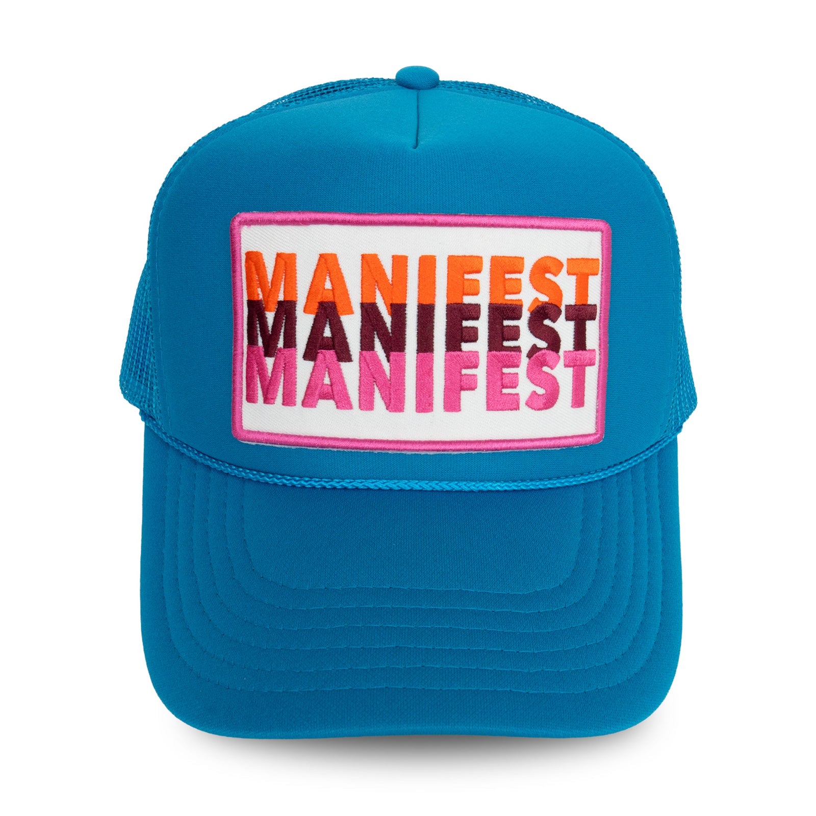 Manifest Inspirational Foam Trucker Hat in Capri Blue