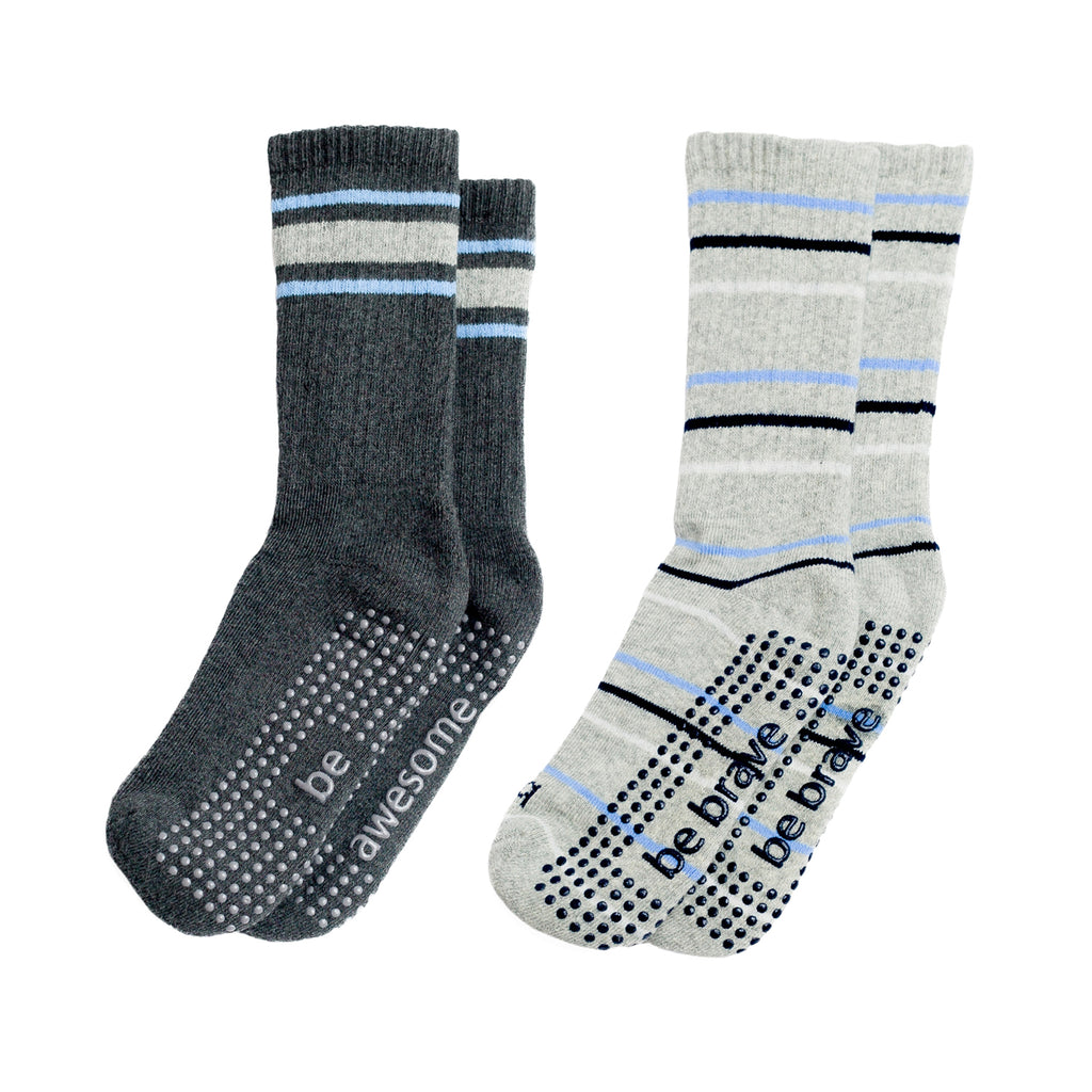 Boys 2 Pack Grip Crew Socks