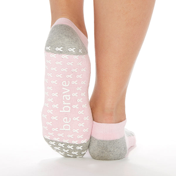 Be Brave Breast Cancer Grip Socks (Grey/Pink)