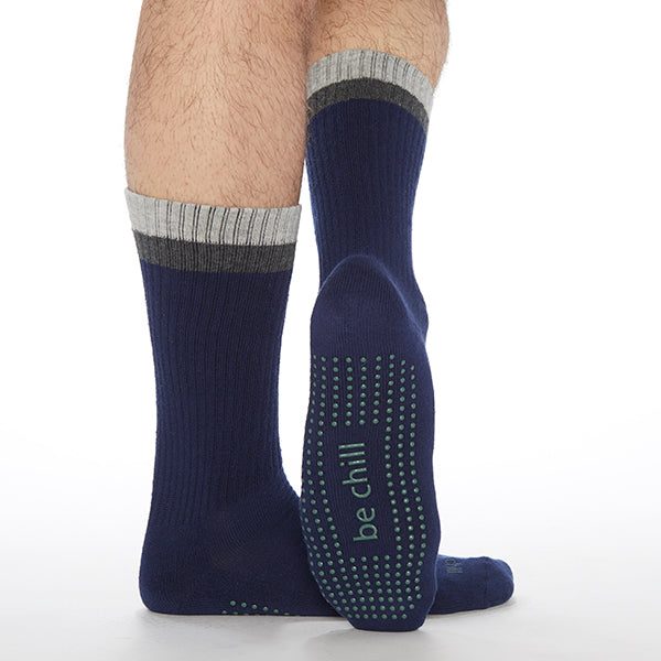 mens crew be chill grip socks navy/charcoal, sticky be socks, best grip socks, best grippy socks, best yoga socks, best pilates socks