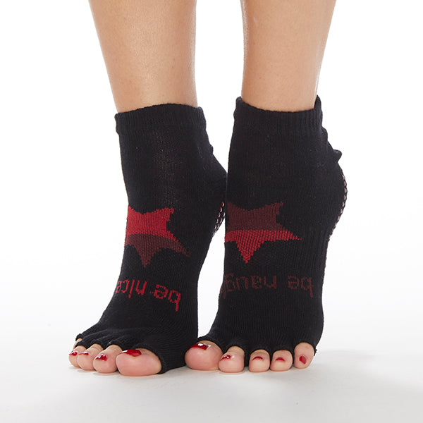 Half Toe Be Naughty/Be Nice Grip Socks (Black/Star)
