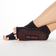 Half Toe Be Naughty/Be Nice Grip Socks (Black/Star)