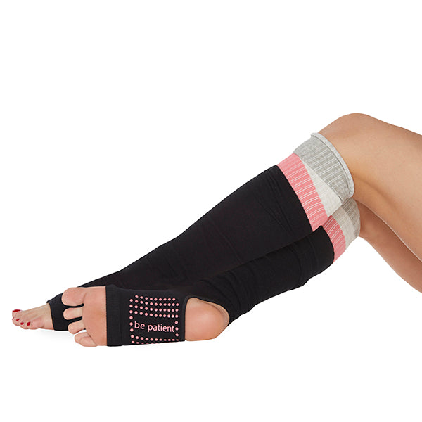 be patient stirrup grip leg warmers black/melon, sticky be socks, best grip socks, best grippy socks, best yoga socks, best pilates socks