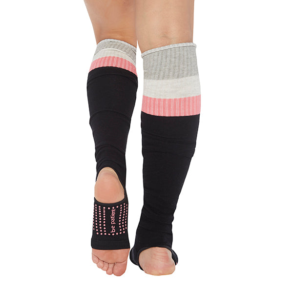 be patient stirrup grip leg warmers black/melon, sticky be socks, best grip socks, best grippy socks, best yoga socks, best pilates socks
