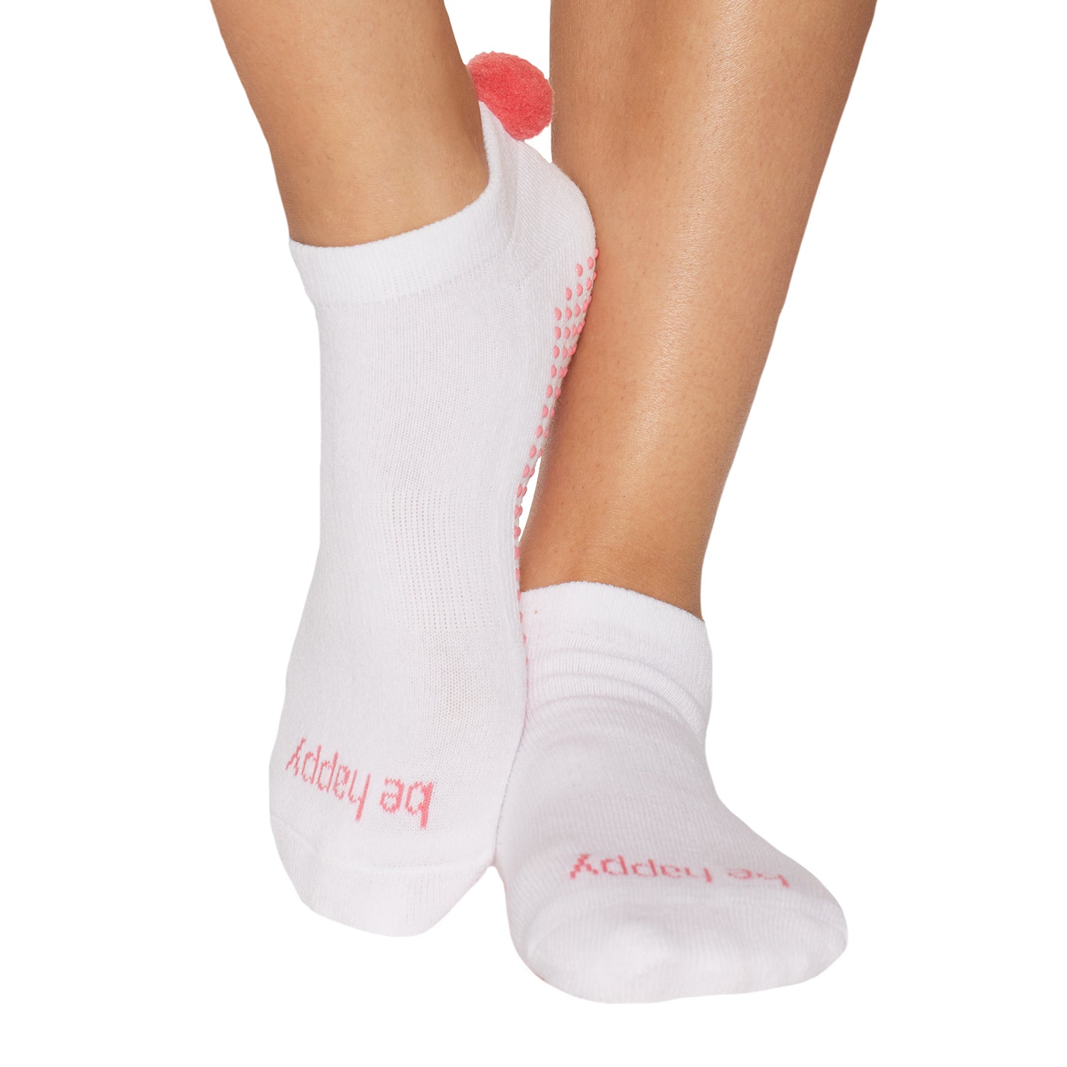 POM POM Be Happy Grip Socks (White)