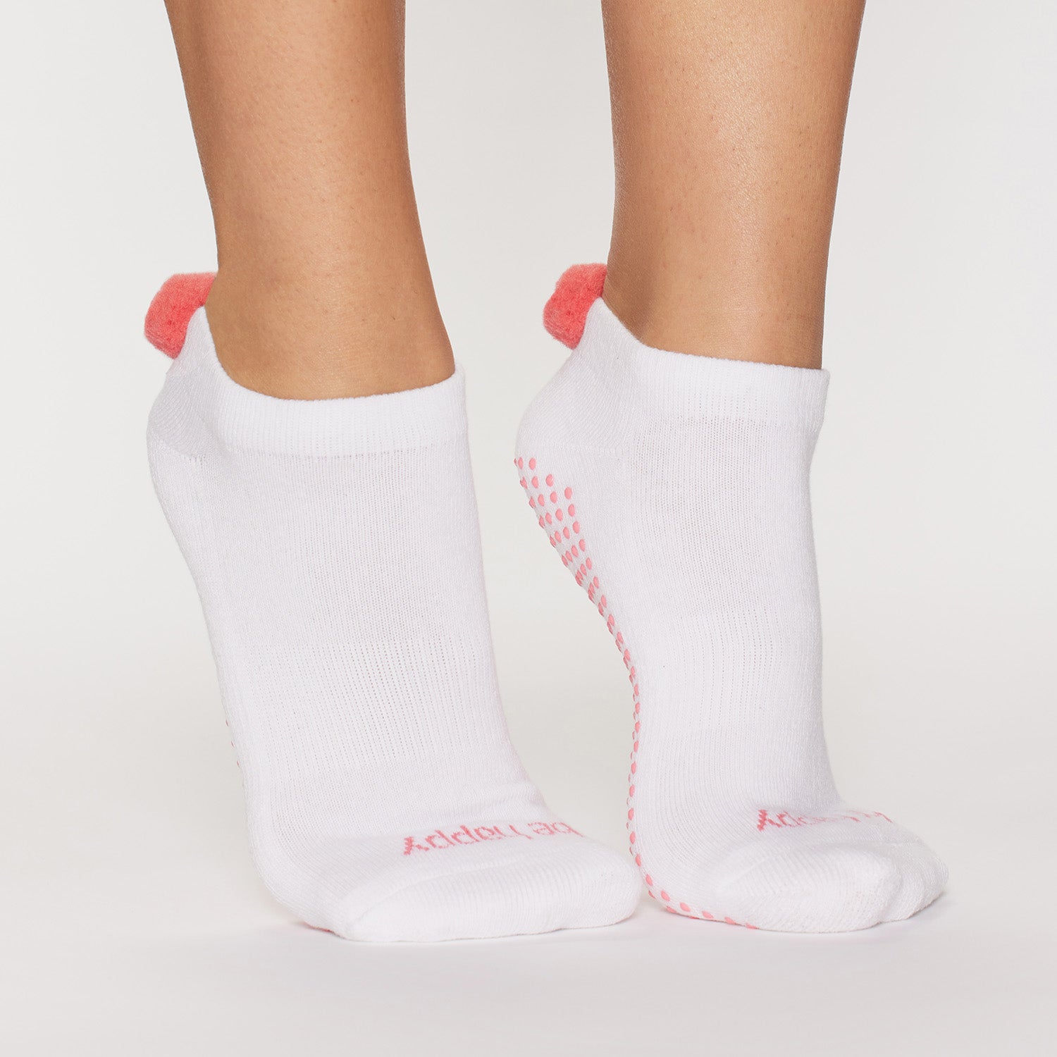 POM POM Be Happy Grip Socks (White)