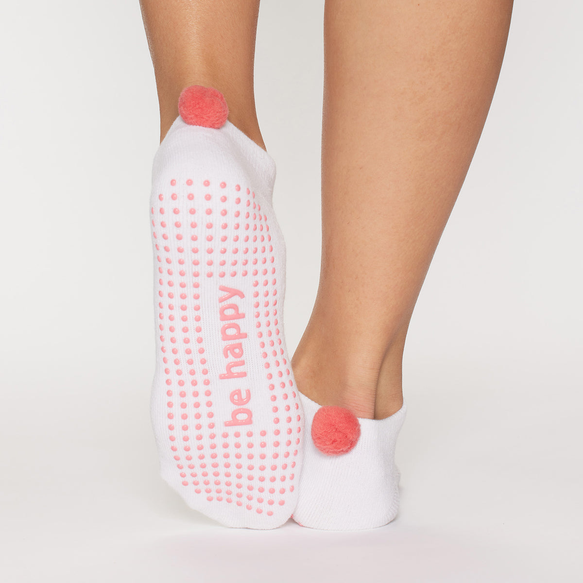 POM POM Be Happy Grip Socks (White)