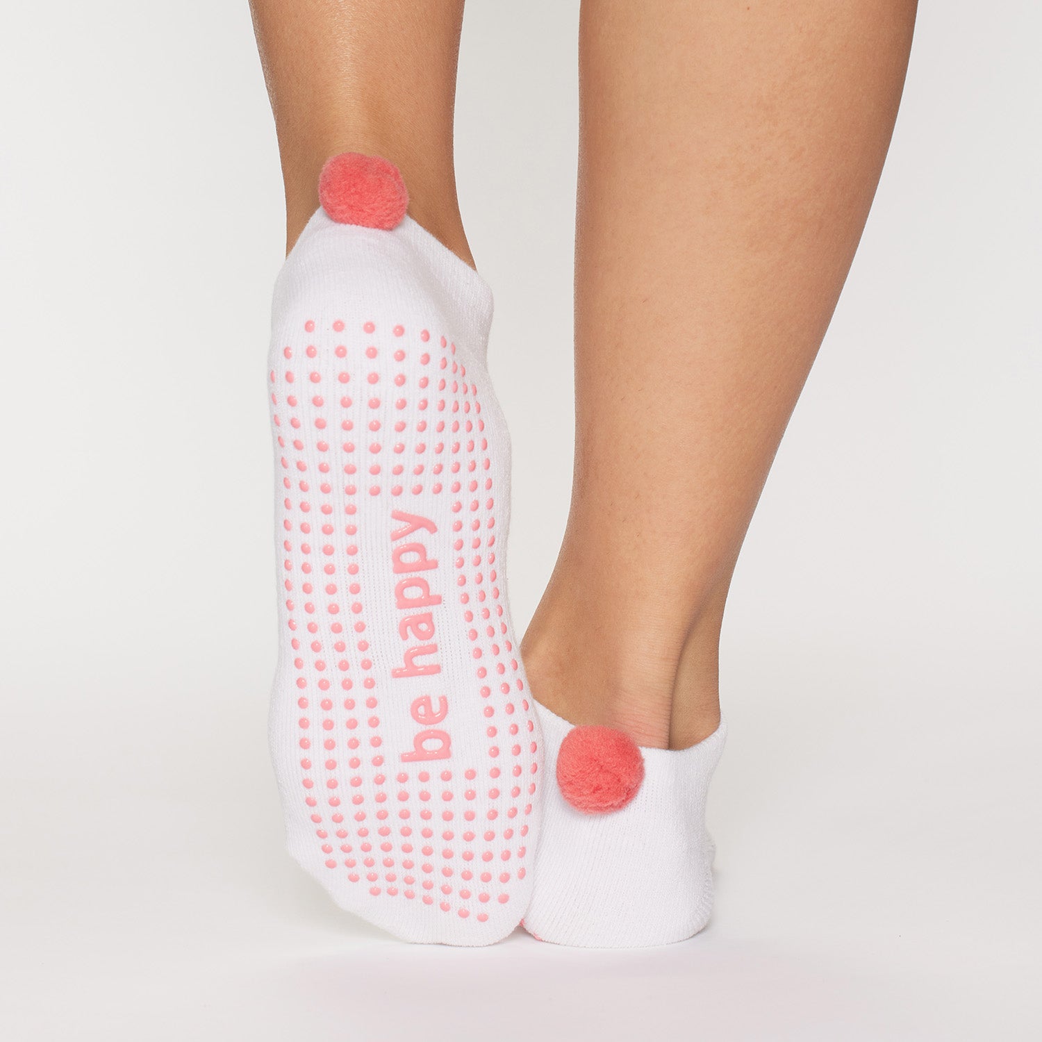POM POM Be Happy Grip Socks (White)