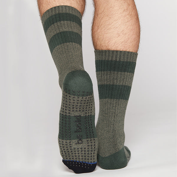 mens crew be bold grip socks forest, sticky be socks, best grip socks, best grippy socks, best yoga socks, best pilates socks