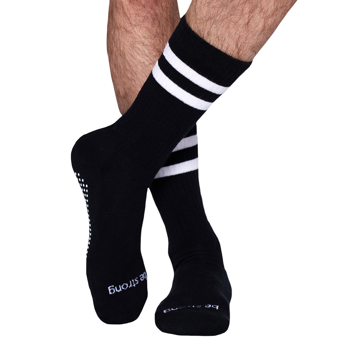 Mens Crew Be Strong Grip Socks (Black/White)
