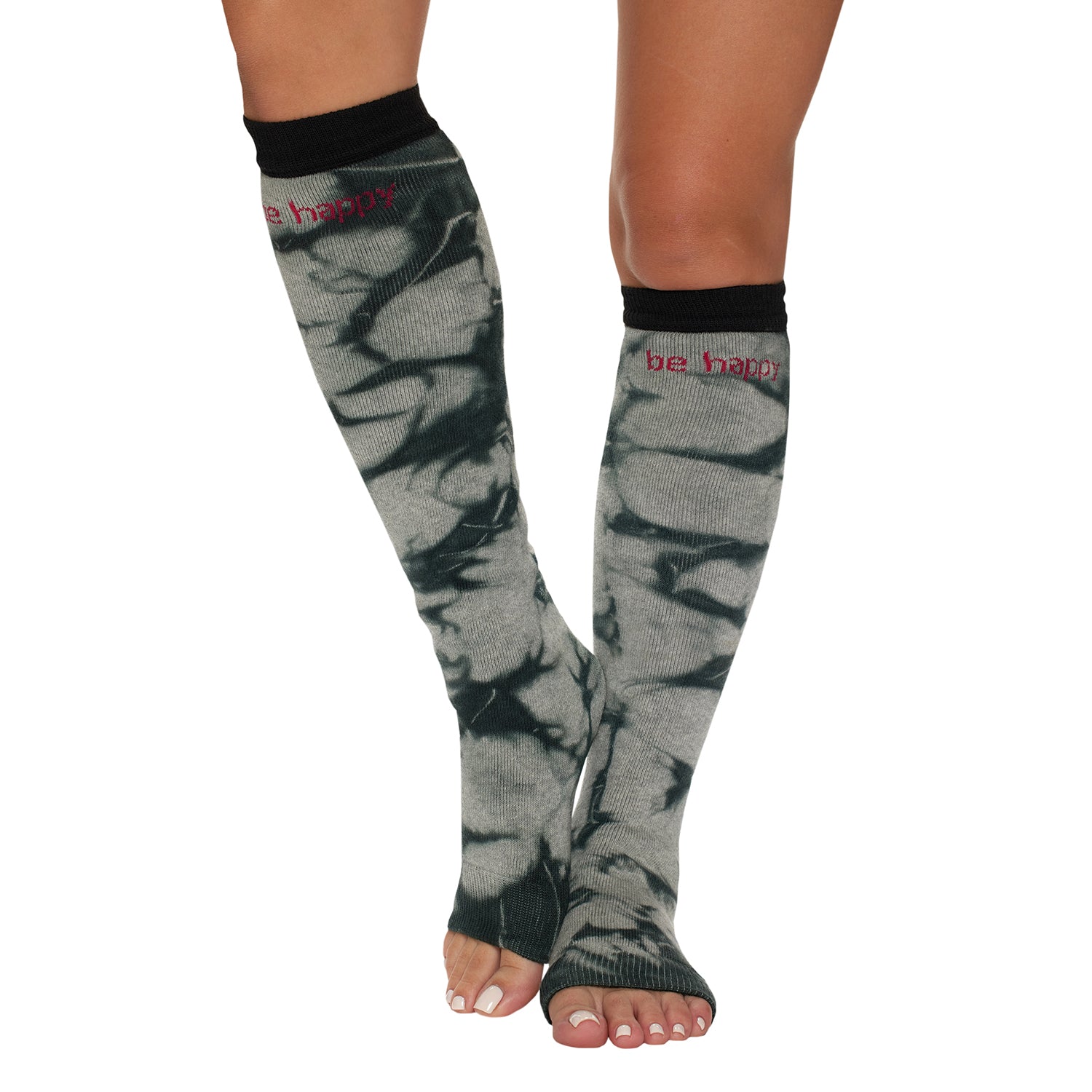 be happy grip leg warmers black tie dye, sticky be socks, best grip socks, best grippy socks, best yoga socks, best pilates socks
